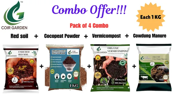 COIR_GARDEN_Combo_of_4_(Each_1_KG)_-_Redsoil_+_Cocopeat_Powder_+_Vermi_Compost_+__Cowdung_Manure