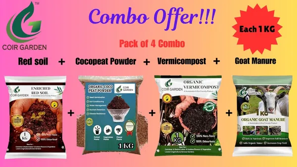 COIR_GARDEN_Combo_of_4_(Each_1_KG)_-_Redsoil_+_Cocopeat_Powder_+_Vermi_Compost_+__Goat_Manure