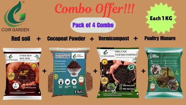 COIR_GARDEN_Combo_of_4_(Each_1_KG)_-_Redsoil_+_Cocopeat_Powder_+_Vermi_Compost_+__Poultry_Manure