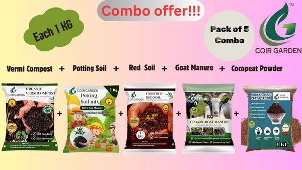 COIR_GARDEN_Combo_of_5_(Each_1_KG)_-_Vermicompost_+_Pottingsoil_+_Redsoil_+_Goat_Manure_+_Cocopeat_Powder.