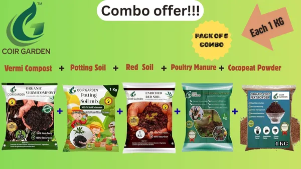 COIR_GARDEN_Combo_of_5_(Each_1_KG)_-_Vermicompost_+_Pottingsoil_+_Redsoil_+_Poultry_Manure__+_Cocopeat_Powder.
