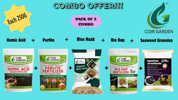 COIR_GARDEN_Combo_of_5_(Each_250g)_-_Humic_Acid_+_Perlite_+_Ricehusk_+_Bio_Dap_+_Seaweed_Granules.