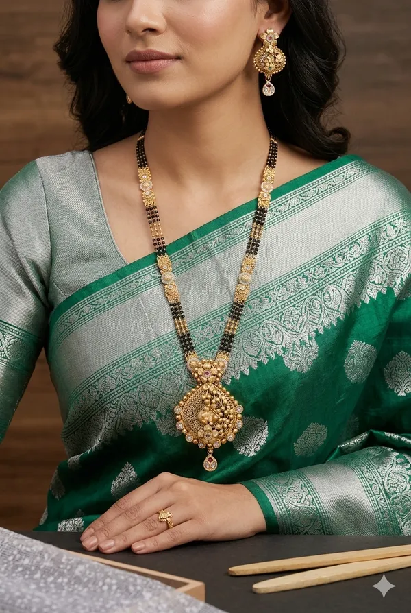 Brass_Gold_Plated_Mangalsutra_With_Earing_For_Primium_Look