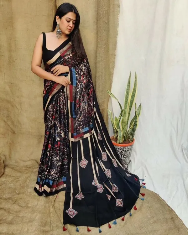 Black_&_Multi-Color_Abstract_Digital_Print_Saree_with_Tassels__Digital_Print__Original_Japan_Satin_(Devsena_satin)