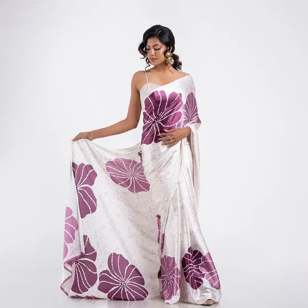 White_Purple_Big_FlowerDigital_Printed_Premium__Original_Japan_Satin_Saree