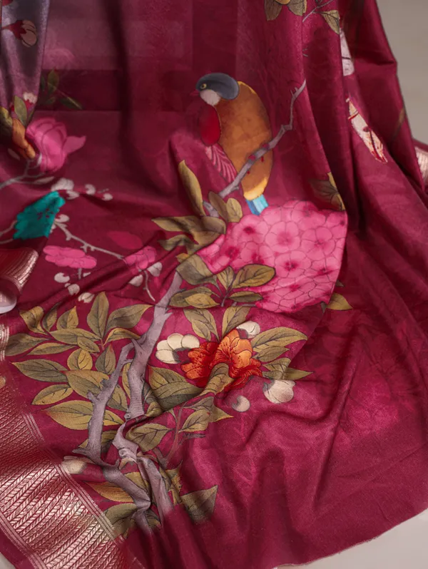 Green_Tasar_Silk_With_Viscose_Border_Floral_Printed