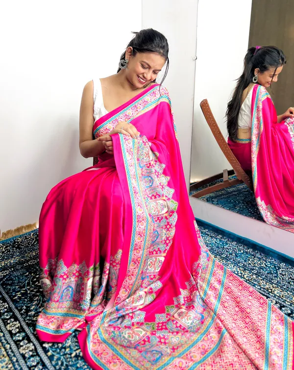Luxurious_Rani_Pink_Satin_Saree_with_Kashmiri_Pashmina_Inspired_Digital_Print__Original_Japan_Satin_(Devsena_satin)