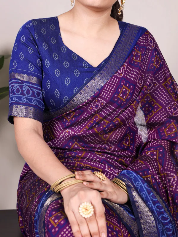 Magenta_Purple_Bandhej_Print_With_Zari_Weaving_Work