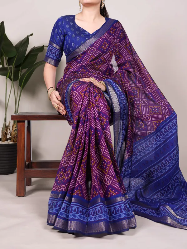 Magenta_Purple_Bandhej_Print_With_Zari_Weaving_Work