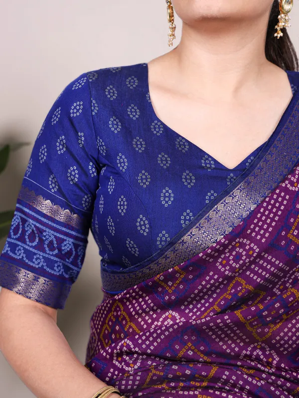 Magenta_Purple_Bandhej_Print_With_Zari_Weaving_Work
