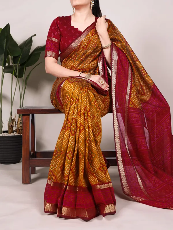 Mustard_Yellow_Bandhej_Print_With_Zari_Weaving_Work
