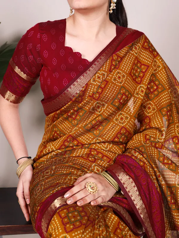 Mustard_Yellow_Bandhej_Print_With_Zari_Weaving_Work