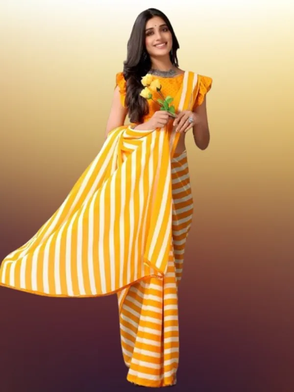 Yellow_And_White_Lining_1_Minute_Soft_Georgette_Saree