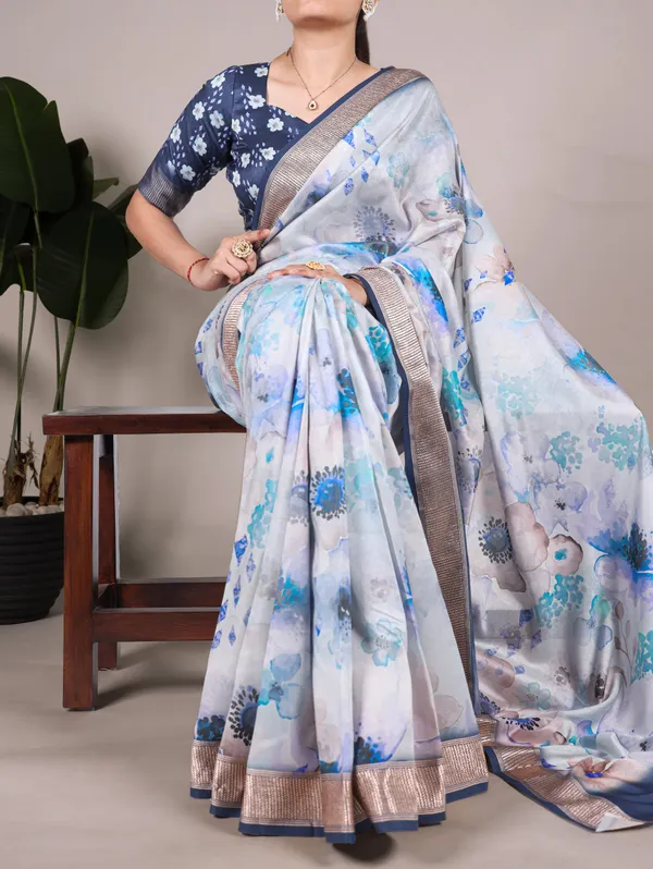 SKY_Blue_Tasar_Silk_With_Viscose_Border_Floral_Printed