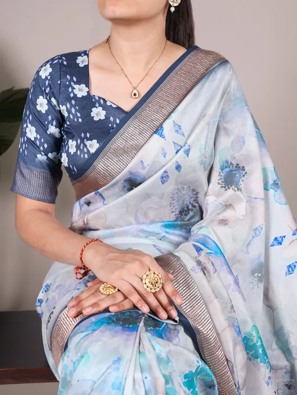 SKY_Blue_Tasar_Silk_With_Viscose_Border_Floral_Printed