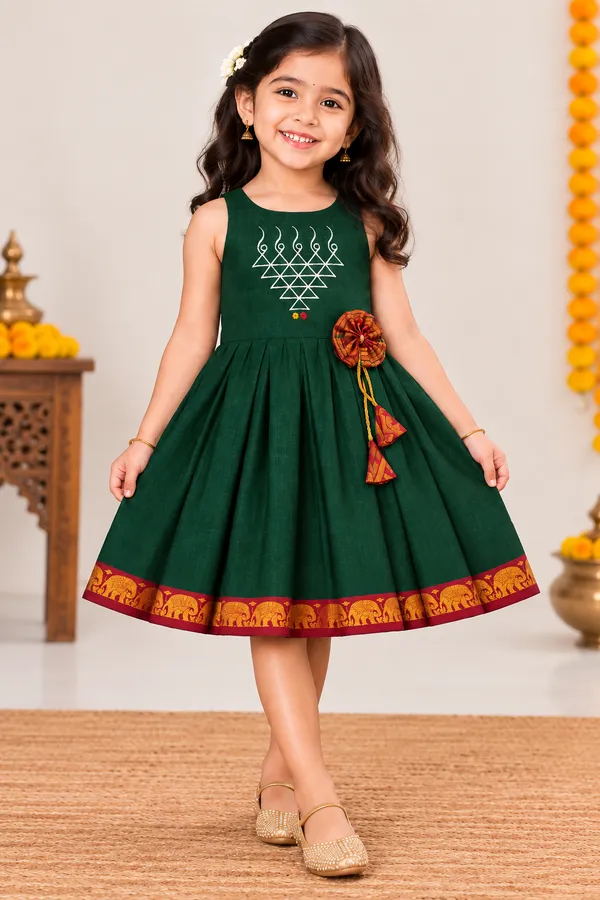 Amba_Collection_Boutique_Girls_Green_Traditional_Masrai_Cotton_Silk_Embroidered_Frock