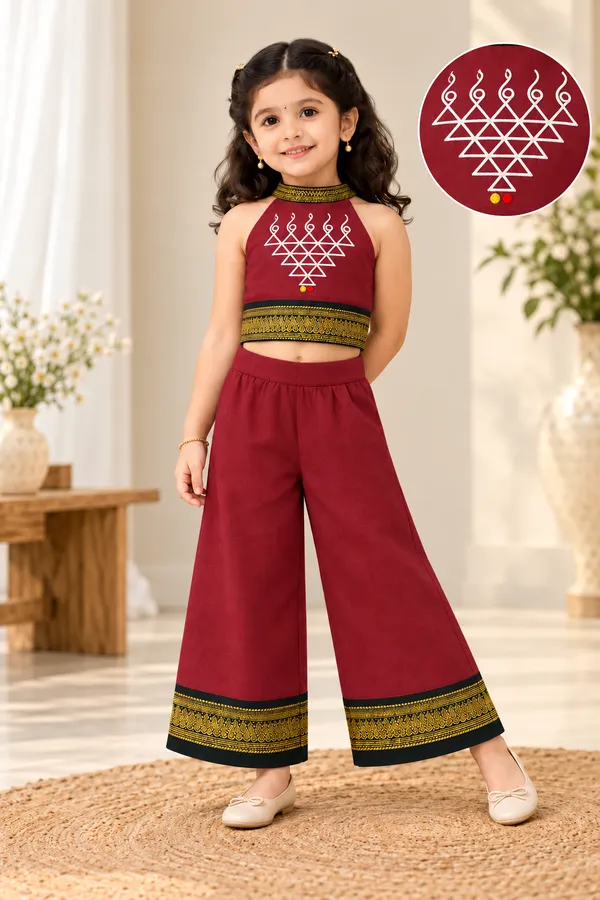 Amba_Collection_Boutique_Girls_Saraswati_Embroidery_Kalyani_Cotton_Gadwal_Top_&_Plazzo_Set_with_100%_Cotton_Lining