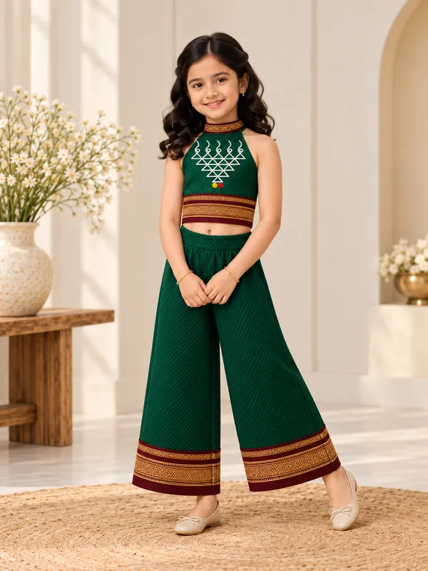 Amba_Collection_Boutique_Girls_Saraswati_Embroidery_Reshim_Cotton_Khan_Top_&_Plazzo_Set_with_100%_Cotton_Lining