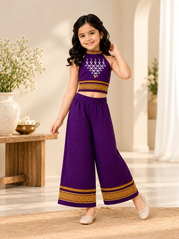 Amba_Collection_Boutique_Girls_Saraswati_Embroidery_Reshim_Cotton_Khan_Top_&_Plazzo_Set_with_100%_Cotton_Lining