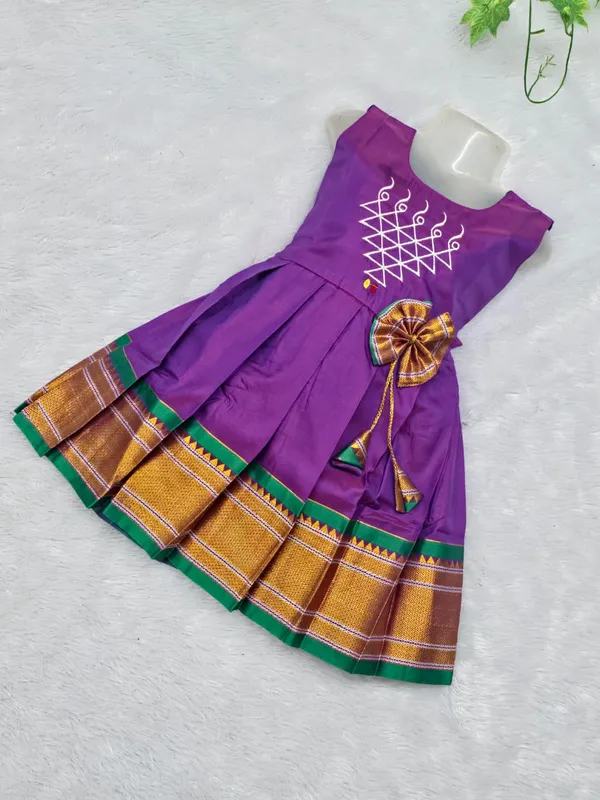 Amba_Collection_Boutique_Narayanpeth_Paithani_Cotton_Silk_Saraswato_Embroidery_Traditional_Frock_for_Girls