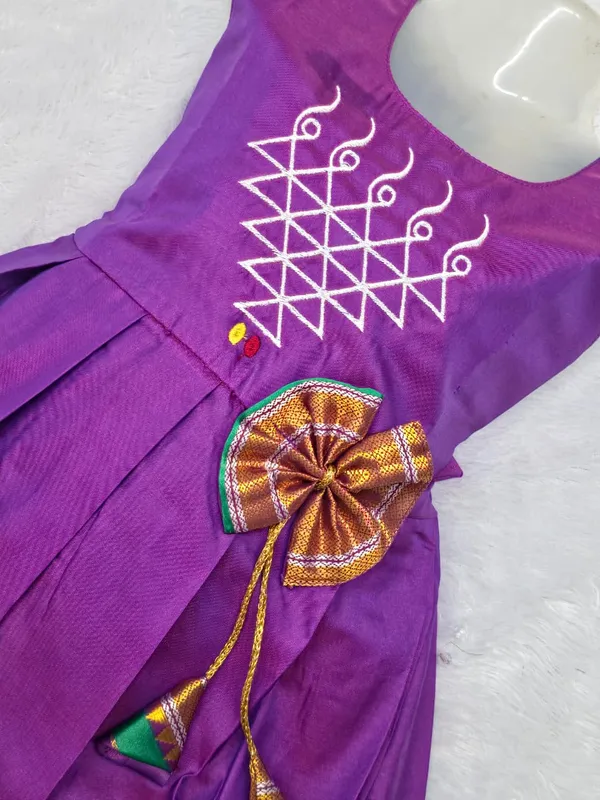 Amba_Collection_Boutique_Narayanpeth_Paithani_Cotton_Silk_Saraswato_Embroidery_Traditional_Frock_for_Girls