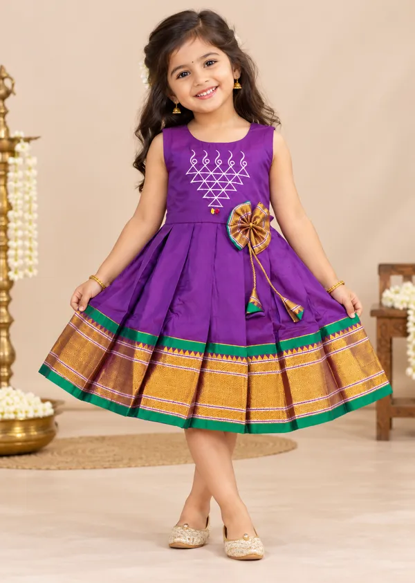 Amba_Collection_Boutique_Narayanpeth_Paithani_Cotton_Silk_Saraswato_Embroidery_Traditional_Frock_for_Girls