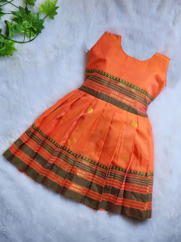 Orange_Cotton_Silk_Sleeveless_Round_Neck_Fit_And_Flare_Dress_For_Girls