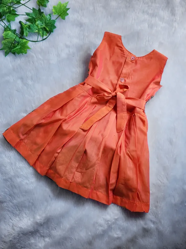 Orange_Cotton_Silk_Sleeveless_Round_Neck_Fit_And_Flare_Dress_For_Girls