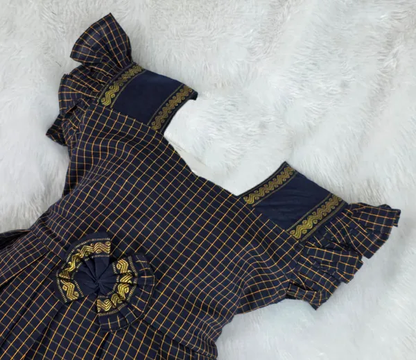 Amba_Collection_Boutique's_Girl's_Traditional_Ethnic_Wear_Reshim_Irkal_Cotton_Checks_Frock_Navy_Blue