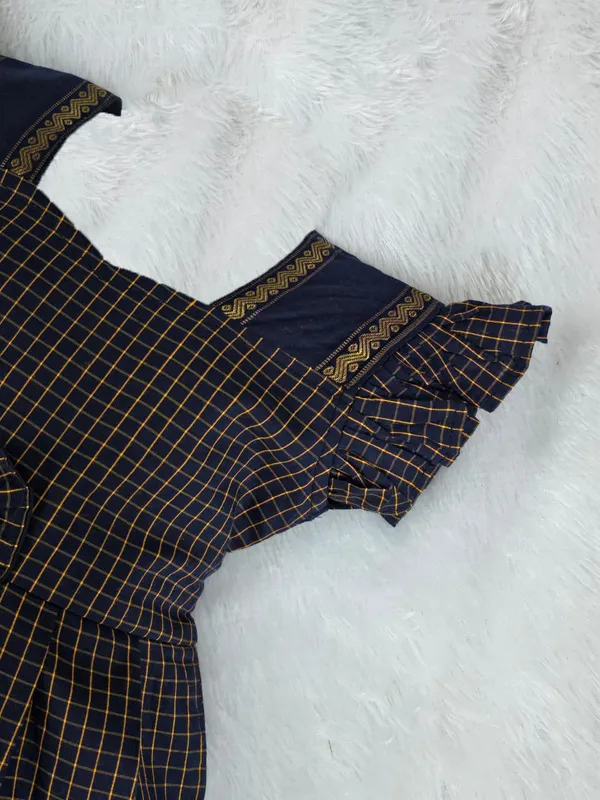 Amba_Collection_Boutique's_Girl's_Traditional_Ethnic_Wear_Reshim_Irkal_Cotton_Checks_Frock_Navy_Blue