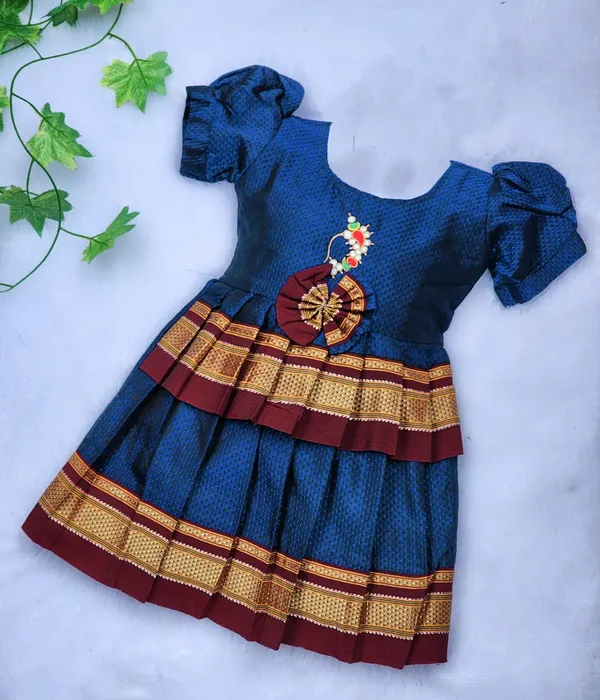 Blue_Cotton_Silk_Short_Sleeve_Round_Neck_Fit_And_Flare_Dress_For_Girls