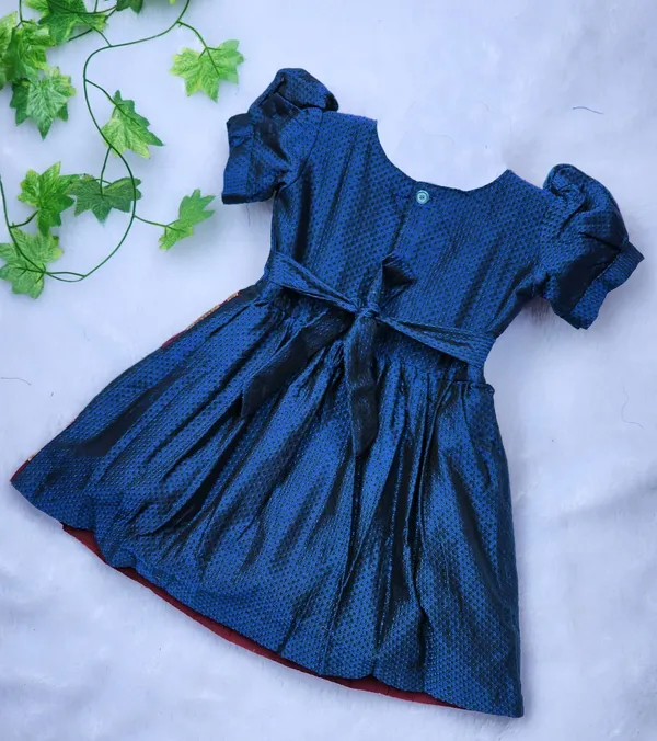 Blue_Cotton_Silk_Short_Sleeve_Round_Neck_Fit_And_Flare_Dress_For_Girls