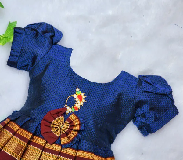 Blue_Cotton_Silk_Short_Sleeve_Round_Neck_Fit_And_Flare_Dress_For_Girls