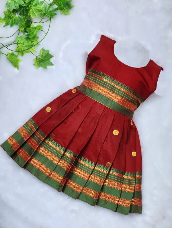 Maroon_Cotton_Silk_Sleeveless_Round_Neck_Fit_And_Flare_Dress_For_Girls