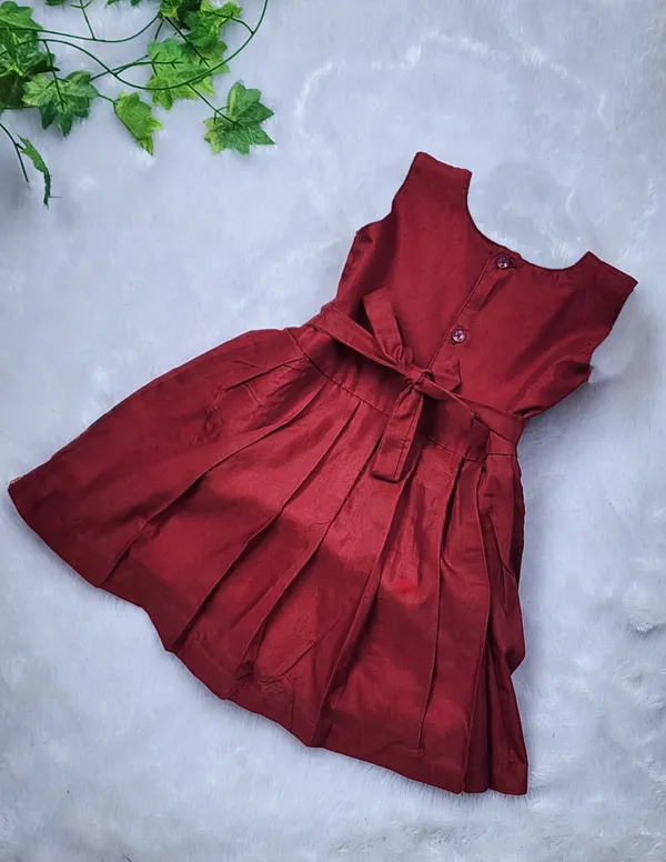 Maroon_Cotton_Silk_Sleeveless_Round_Neck_Fit_And_Flare_Dress_For_Girls
