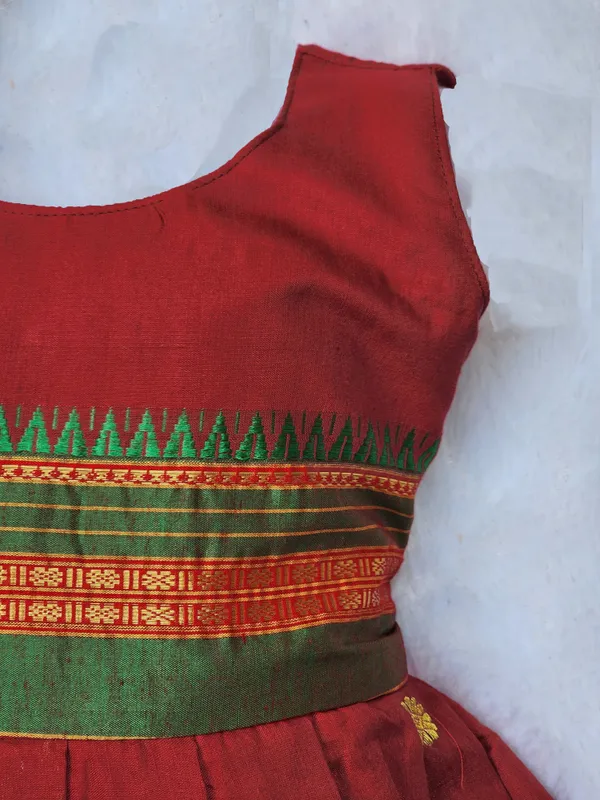 Maroon_Cotton_Silk_Sleeveless_Round_Neck_Fit_And_Flare_Dress_For_Girls