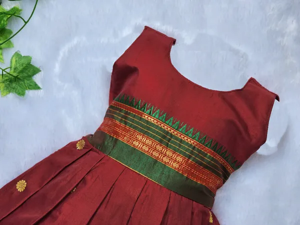 Maroon_Cotton_Silk_Sleeveless_Round_Neck_Fit_And_Flare_Dress_For_Girls