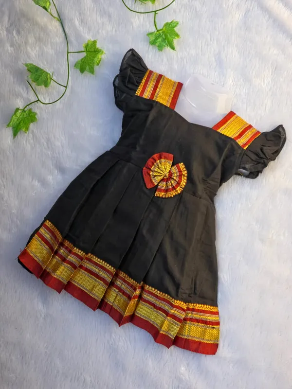 Amba_Collection_Boutique's_Girl's_Traditional_Ethnic_New_Wear_Cotton_Plain_Irkal_Sleeves_Freel_Frock_Black