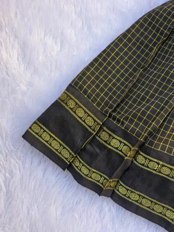 Amba_Collection_Boutique's_Girl's_Traditional_Ethnic_Wear_Reshim_Irkal_Cotton_Checks_Frock_Black