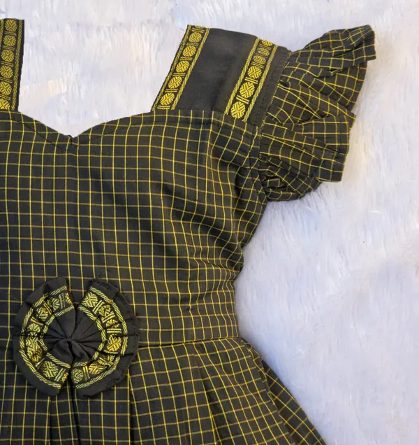 Amba_Collection_Boutique's_Girl's_Traditional_Ethnic_Wear_Reshim_Irkal_Cotton_Checks_Frock_Black
