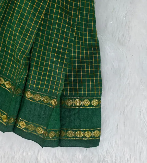 Amba_Collection_Boutique's_Girl's_Traditional_Ethnic_Wear_Reshim_Irkal_Cotton_Checks_Frock_Green