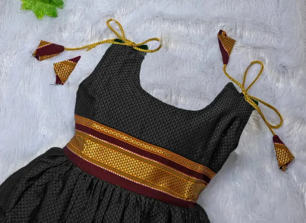 Amba_Collection_Boutique's_Girl's_Traditional_Ethnic_Wear_Reshim_Cotton_Khan_Golden_Knot_Frock_Black