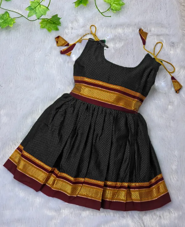 Amba_Collection_Boutique's_Girl's_Traditional_Ethnic_Wear_Reshim_Cotton_Khan_Golden_Knot_Frock_Black