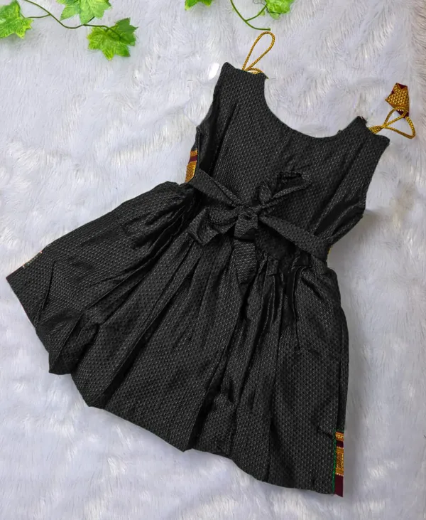 Amba_Collection_Boutique's_Girl's_Traditional_Ethnic_Wear_Reshim_Cotton_Khan_Golden_Knot_Frock_Black