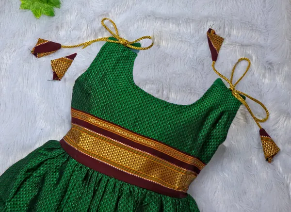 Amba_Collection_Boutique's_Girl's_Traditional_Ethnic_Wear_Reshim_Cotton_Khan_Golden_Knot_Frock_Green