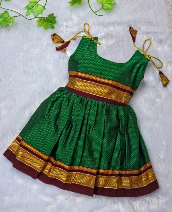 Amba_Collection_Boutique's_Girl's_Traditional_Ethnic_Wear_Reshim_Cotton_Khan_Golden_Knot_Frock_Green