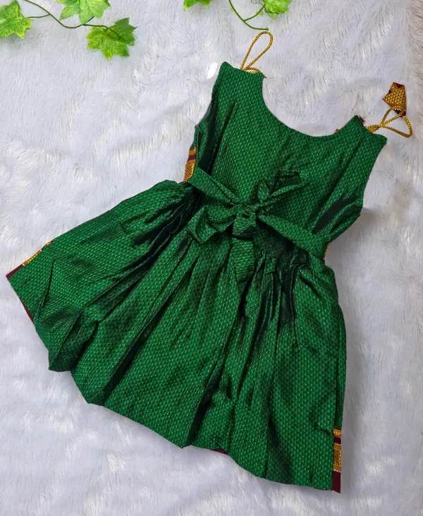 Amba_Collection_Boutique's_Girl's_Traditional_Ethnic_Wear_Reshim_Cotton_Khan_Golden_Knot_Frock_Green