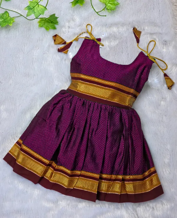 Amba_Collection_Boutique's_Girl's_Traditional_Ethnic_Wear_Reshim_Cotton_Khan_Golden_Knot_Frock_Purple