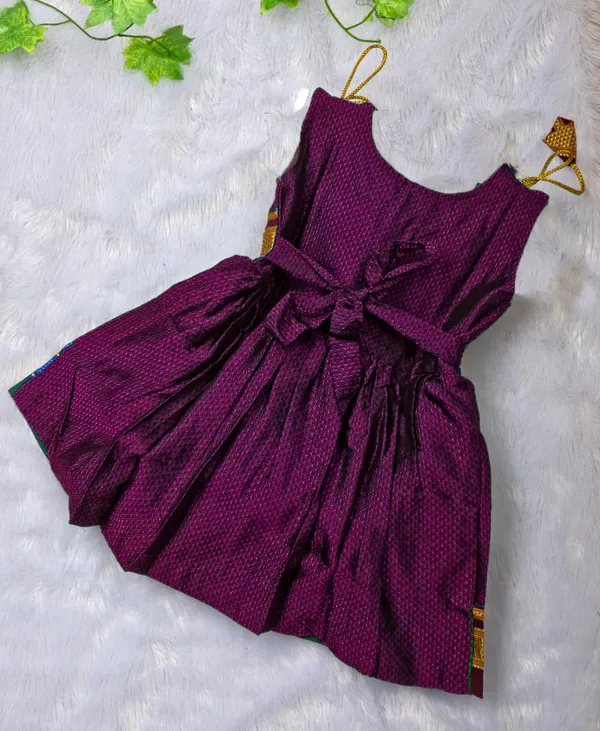 Amba_Collection_Boutique's_Girl's_Traditional_Ethnic_Wear_Reshim_Cotton_Khan_Golden_Knot_Frock_Purple