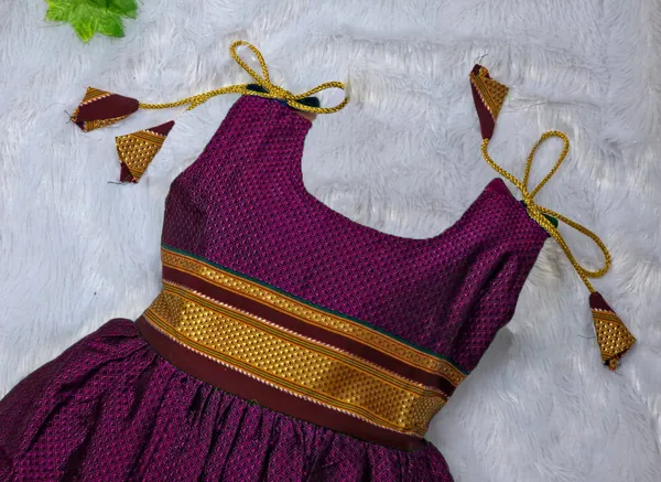 Amba_Collection_Boutique's_Girl's_Traditional_Ethnic_Wear_Reshim_Cotton_Khan_Golden_Knot_Frock_Purple